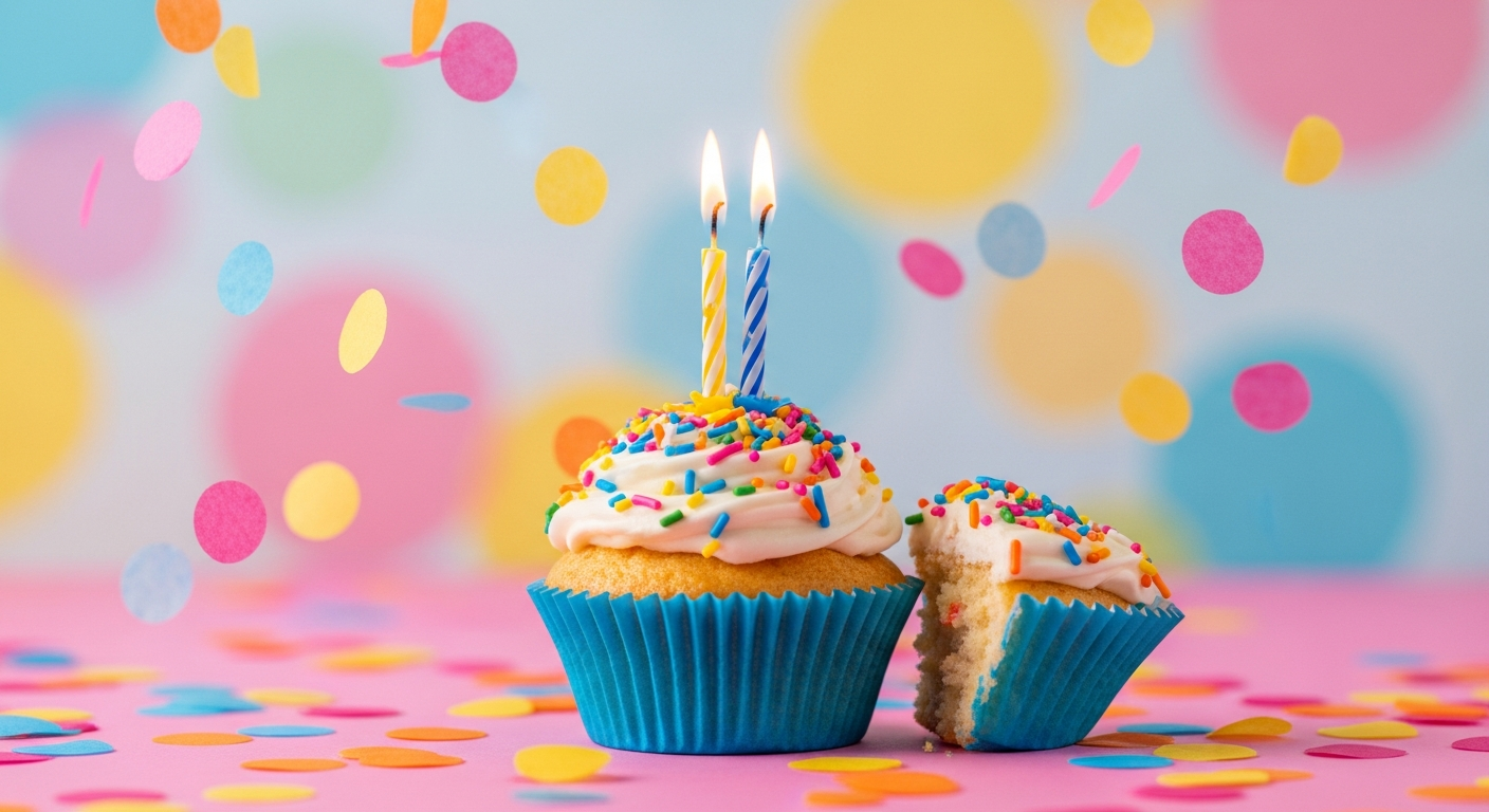 Birthday cupcake with half candle celebration